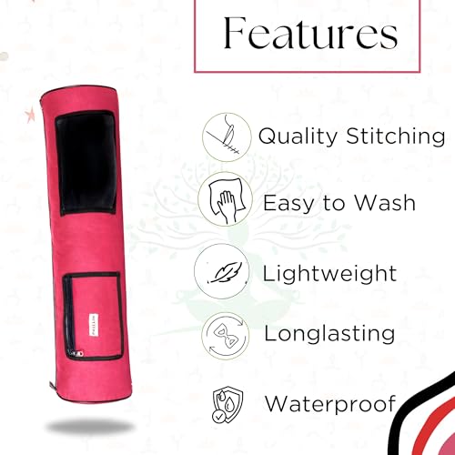 Image of Yoga Mat Cover Bag with Adjustable Shoulder Strap - Waterproof Carry Bag for 4mm to 8mm Mats - Zipper Closure (Red Black)