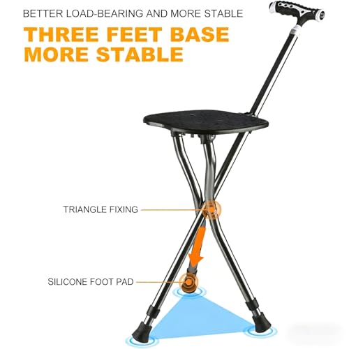 Składana laska do chodzenia ze stołkiem - Get Up and Go Walking Stick Chair Combo dla seniorów, osób starszych, niepełnosprawnych i rekonwalescencyjnych