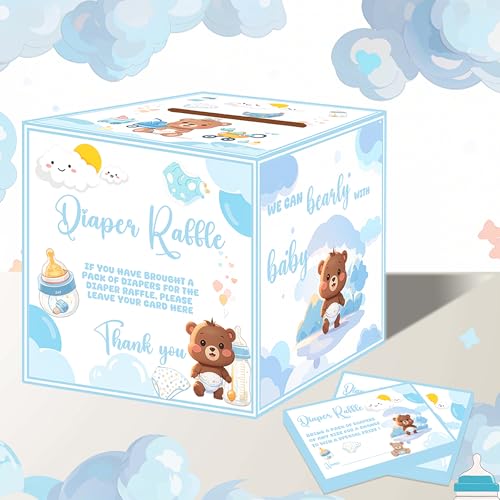 Boîte à couches pour fête prénatale avec 50 tickets de tombola bleu