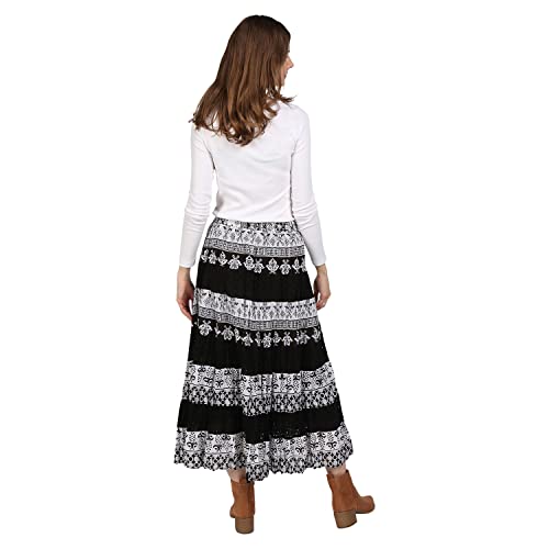 Catalog Classics Womens Boho Skirt Long Floral Skirt Tiered Maxi Skirt Black/White, Small #TOP7