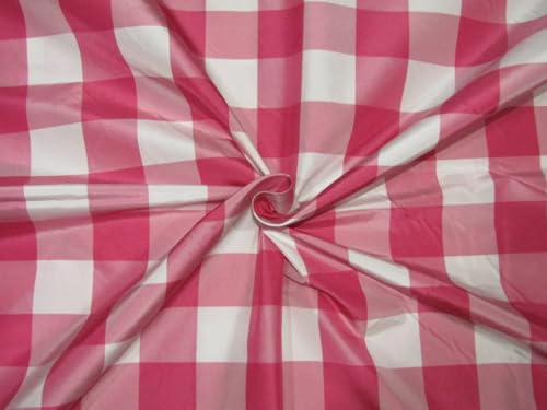 Soie pure et d'exception : tissu taffetas rose et blanc à carreaux TAFC65
