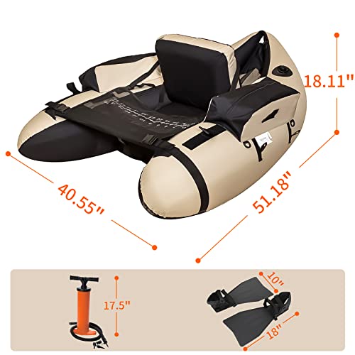 Xproutdoor Fishing Float Tube With Adjustable Backpack Straps, Storage Pockets, Fish Ruler, Fly Fishing Boat With Pump, Oar, Rod Holder And Mount, Fins, 350Lbs Load Bearing Capacity, Ft003,Khaki #TOP1