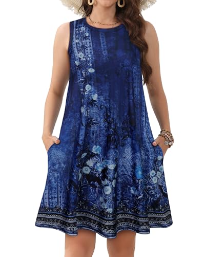 Image of Womens Summer Dresses Casual Loose Fit Sleeveless Sundress with Pockets