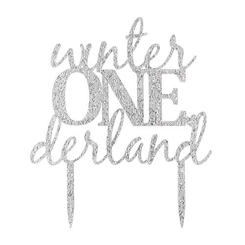 Winter Onederland Cake Topper, Funny Silver Acrylic Cake Decorations for 1st Birthday Party,First Birthday Party Supplies