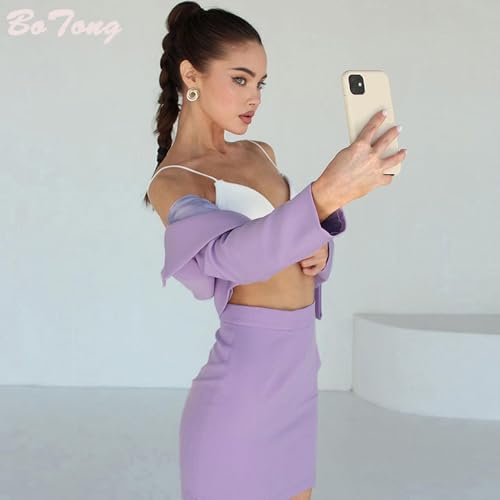 Women's 2 Piece Suit Skirt Set One Button Notch Lapel Business Casual Cropped Blazer and Pencil Skirt Set4