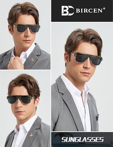 Image of BIRCEN Acetate Polarized Sunglasses for Men: Classic Metal Frame Club Sun Glasses UV Protection for Driving Vacation Golf Green