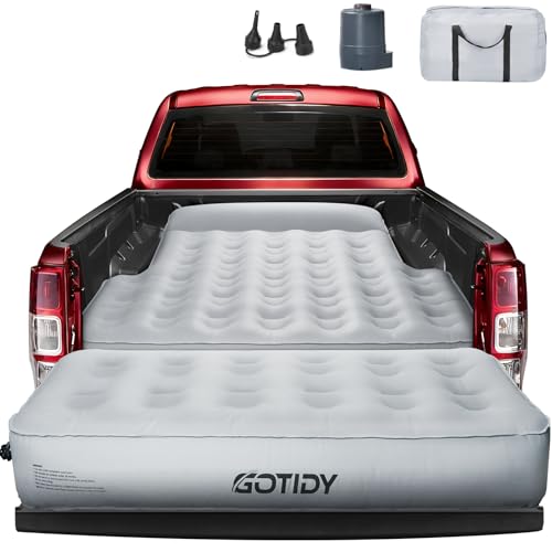 Truck Bed Mattress 5-5.5ft for Mid-Size Pickup Fabric Texture Truck Bed Air Mattress with Tailgate Extender Customized for Tacoma/Gladiator/Colorado with Detachable Air Pump for Truck Bed Camping