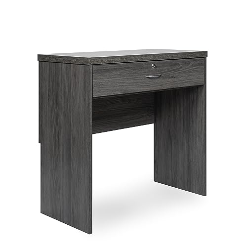 Absolute Deal Wooden Computer Desk with Drawers - Home Office, Study, Vanity, Dressing Table - Tidy Storage for Accessories - 80x40x76.5cm - Grey Oak Desk