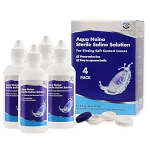 Aqua Naina Saline Solution – Preservative-Free Sterile Rinse for Soft, Hard & Gas Permeable Contact Lenses – Unisol 4 Alternative – Travel-Friendly – 4X 4 fl oz Bottles