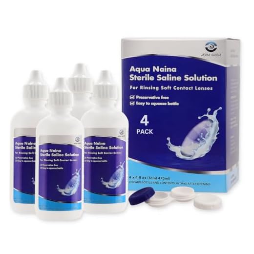 Oculus Curae Aqua Naina Saline Solution – Preservative-Free Sterile Rinse for Soft, Hard & Gas Permeable Contact Lenses – Unisol 4 Alternative – Travel-Friendly – 4X 4 fl oz Bottles