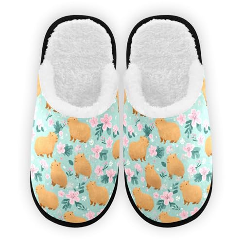 Cartoon Green Flower Capibara Slippers For Women Men Soft Memory Foam Non-Slip Animal Winter Indoor House Shoes Travel Slipper