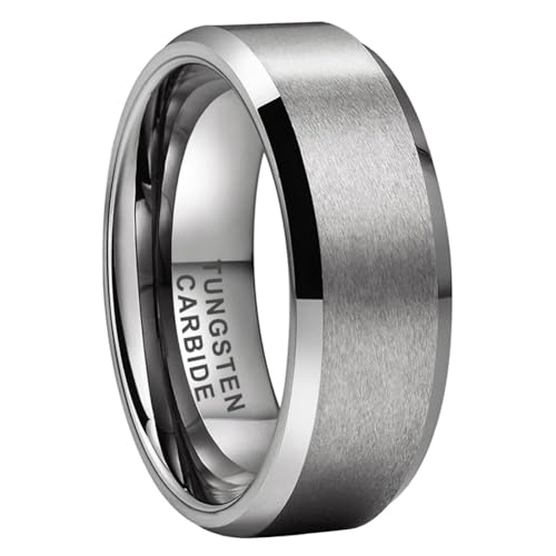 TUTISS 8mm Tungsten Rings for Men Women Fashion Engagement Wedding Bands Matte Finish Beveled Edges Comfort Fit Size 8
