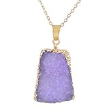 MJARTORIA Gold Color Bezel Raw Natural Stone Healing Power Purple Quartz Pendant Druzy Necklace