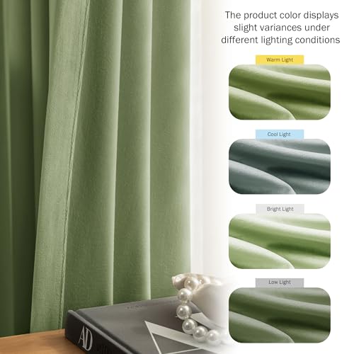 Image of Beauoop Sage Green Velvet Curtains 108 Inches Long 2 Panels for Bedroom Living Room Soft Luxury Room Darkening Thermal Insulated Soundproof Rod Pocket Window Treatments Drapes, 52X108 Set of 2