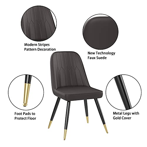 Alunaune Modern Dining Chairs Set Of 2 Upholstered Kitchen Chairs Accent Chair, Mid Century Armless Leisure Chair Living Room Faux Suede Desk Side Chair With Gold Metal Legs-Dark Brown #TOP4