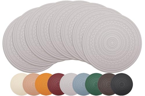 Bxzandya 15" Round Plastic Placemats Set of 8, Faux Leather Table Mats