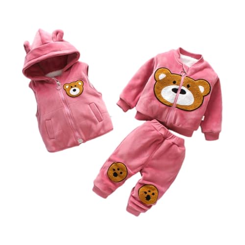 WISREMT Toddler Baby Boys Girls Winter Outfits 3 Pieces Fleece Hooded Vest Long Sleeve Cartoon Jacket and Pants Sets