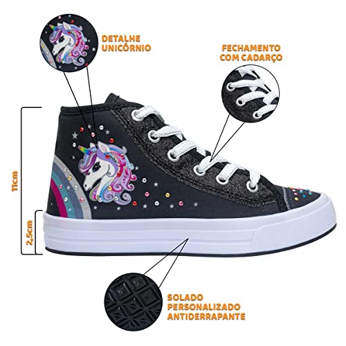 Tênis Infantil Cano Alto Nº 23 Ao 34 Botinha Unicórnio 11.81 (Preto, br_footwear_size_system, little