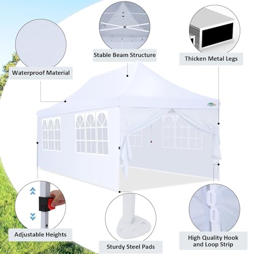Image of COBIZI 10x20 Pop up Canopy Tent for Parties, Carry Bag,6 Walls,4 Sandbags