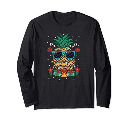 Tropical Christmas Cruise Festive pineapple T Shirt Manga Larga
