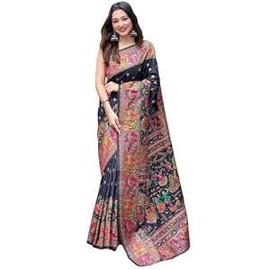 SGF11 Women’s Kanjivaram Soft Silk Saree With Blouse Piece (Black) 6.3metres