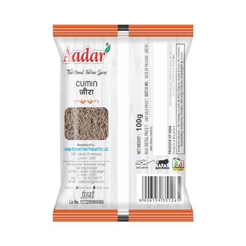Image of Aadar Spices Cumin Seeds (Fresh Sabut Jeera) - 100g Natural, Healthy and Aromatic Whole Spices, Perfect Spice for Cooking and Ayurvedic Remedies