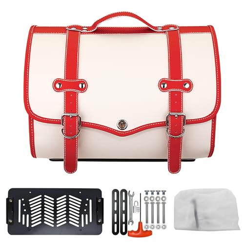 QIYAONUO バイク リアボックストップケース PUバイク リアボックス 35L大容量 取り付けベース付き 着脱も簡単 防水 ヘルメット入れ(ホワイト)