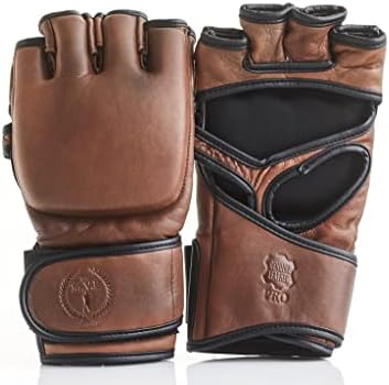 PRO Heritage Brown Leather MMA Gloves - Genuine Full-Grain Cow Leather (Small/Medium)
