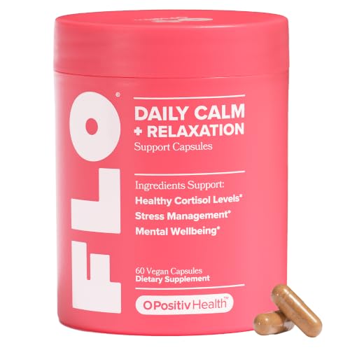FLO Daily Calm & Relaxation Daily Support for Healthy Cortisol Levels & Stress Management With Clinically-Studied Doses of Sensoril Ashwagandha L-Theanine & St. Johns Wort 30 Servings