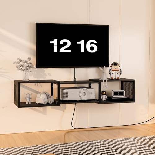 HOOBRO Floating TV Stand Wall Mounted with Power Outlet, Floating Entertainment Center for 55 inch TVs, Wall Mounted Entertainment Shelf with Storage, for Living Room, Bedroom, Black BB114UDS01