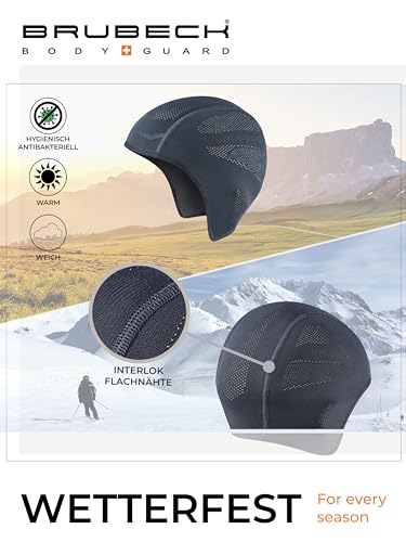Foto von BRUBECK Helmmütze Fahrrad | Schwarze Fahrradmütze unter Helm | Unterziehmütze Fahrradhelm | Radfahren Mütze | Skull Cap | Laufmütze atmungsaktiv | Joggen | Gr. S - M | Black | HM10020A