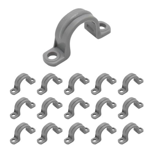 Howeall 15 Pcs 1/2 Inch PVC Pipe Straps, Grey Conduit Clamp Pipe Clamps 2 Holes Plastic Conduit Strap for PVC Pipes Conduit Cables Hose