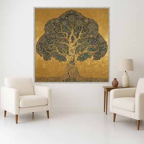 Arbre de Vie Doré Tableau Abstrait Nature Décoration Intérieure - 2