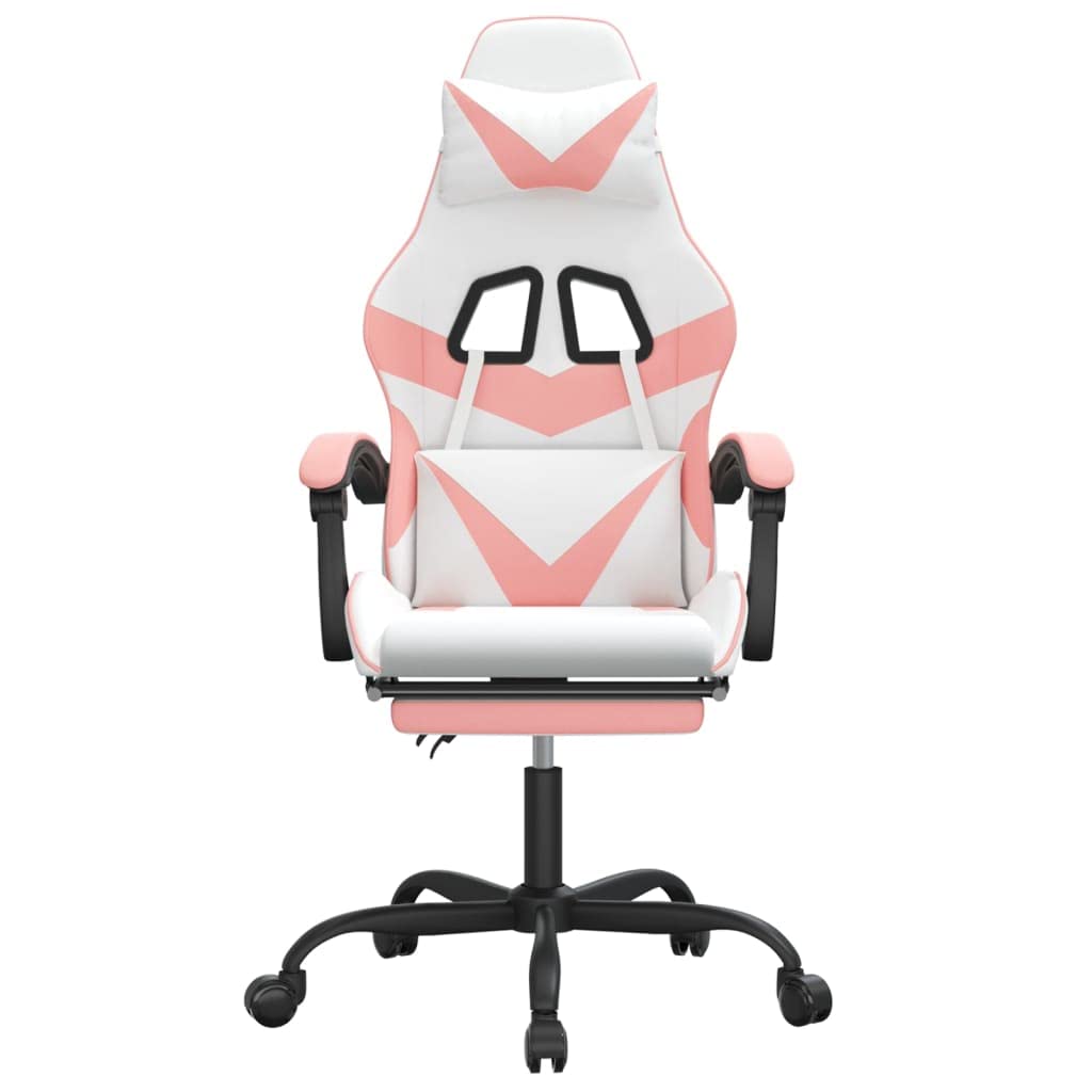 Tomostar Chaise Gaming, Chaise de Jeu Fauteuil Gamer Fauteuil de Bureau avec Repose-Pied Blanc et Rose Similicuir