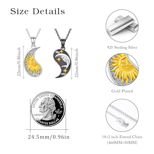 Yin Yang Couples Matching Necklace 925 Sterling Silver Sun and Moon Couples Pendant Yin Yang Necklace Friendship BFF Jewelry for Women with Jewelry Box4