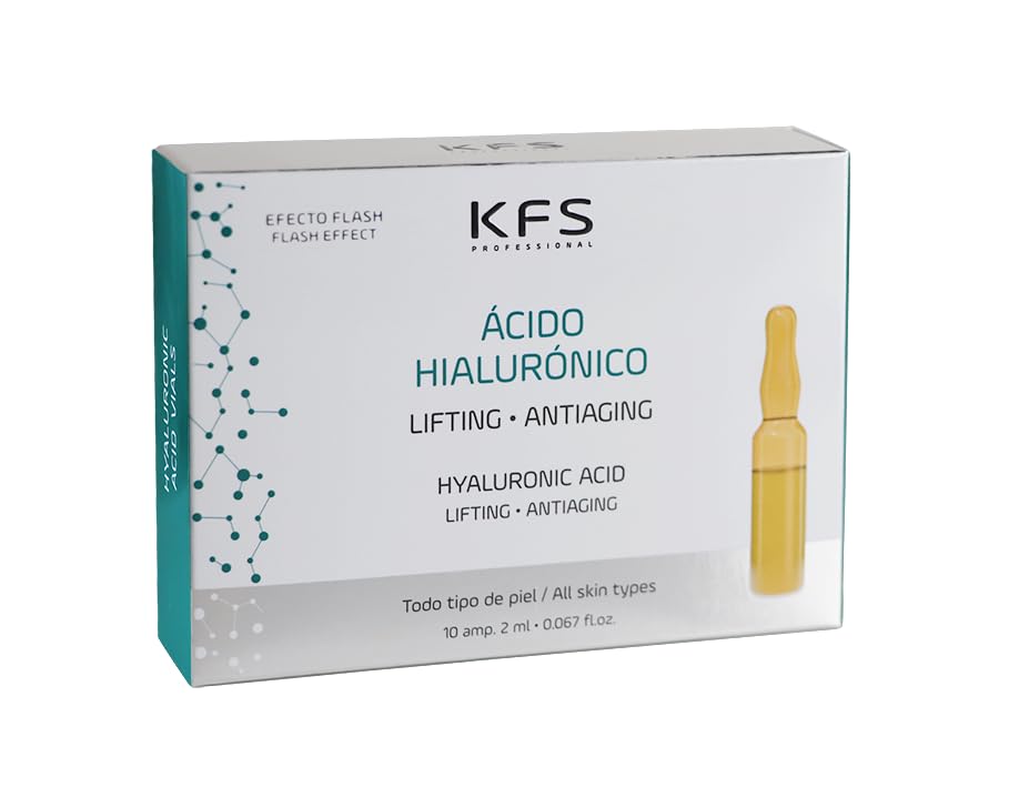 Ampollas de Ácido Hialurónico | Efecto lifting - Reducción de arrugas - Antioxidante| 10 amp x 2 ml | Antiedad | No inyectable | KFS Professional.