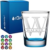 Custom Shot Glass Lite Blue Bottom Personalized 2 oz Split Script Initial and Name for Gifts, Weddings, Birthdays, Party, Event, Decorations