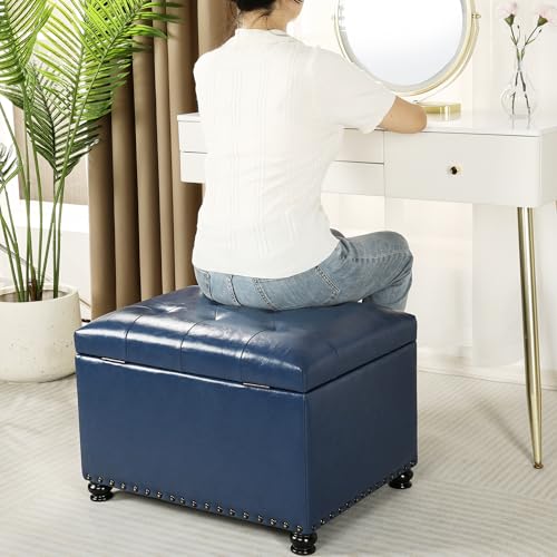 Image of Joveco Faux Leather Storage Ottoman Bench Rectangle 24 Inch Foot Rest Ottomans