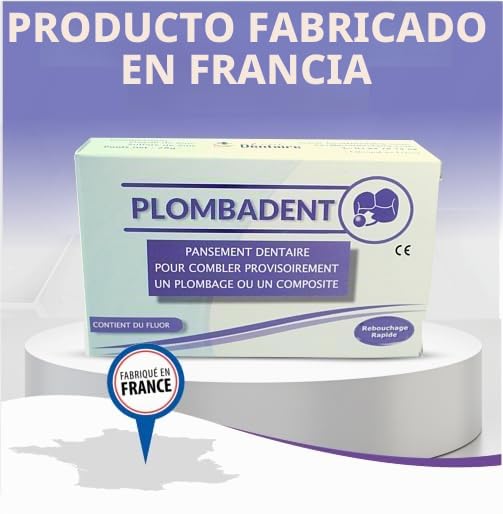 Plomabdent-Apósito dental para tapar una caries, obturación de un agujero, relleno o amalgama perdidos. Fabricación 100% francesa. Pata lista para usar. Endurece rápidamente; + 30 aplicaciones.