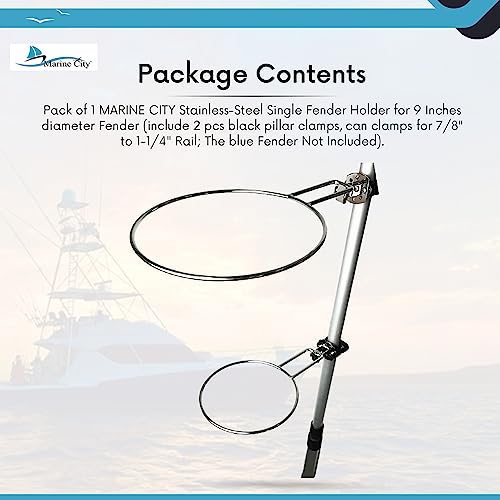 Marine City 304 Grade Stainless Steel Marine Grade Single Fender Holder For 9 Inches Diameter Fender (Fit 7/8 To 1-1/4 Inches Rail) For Marines – Boats – Yachts – Kayaks – Ships (Pack Of 1) #TOP6