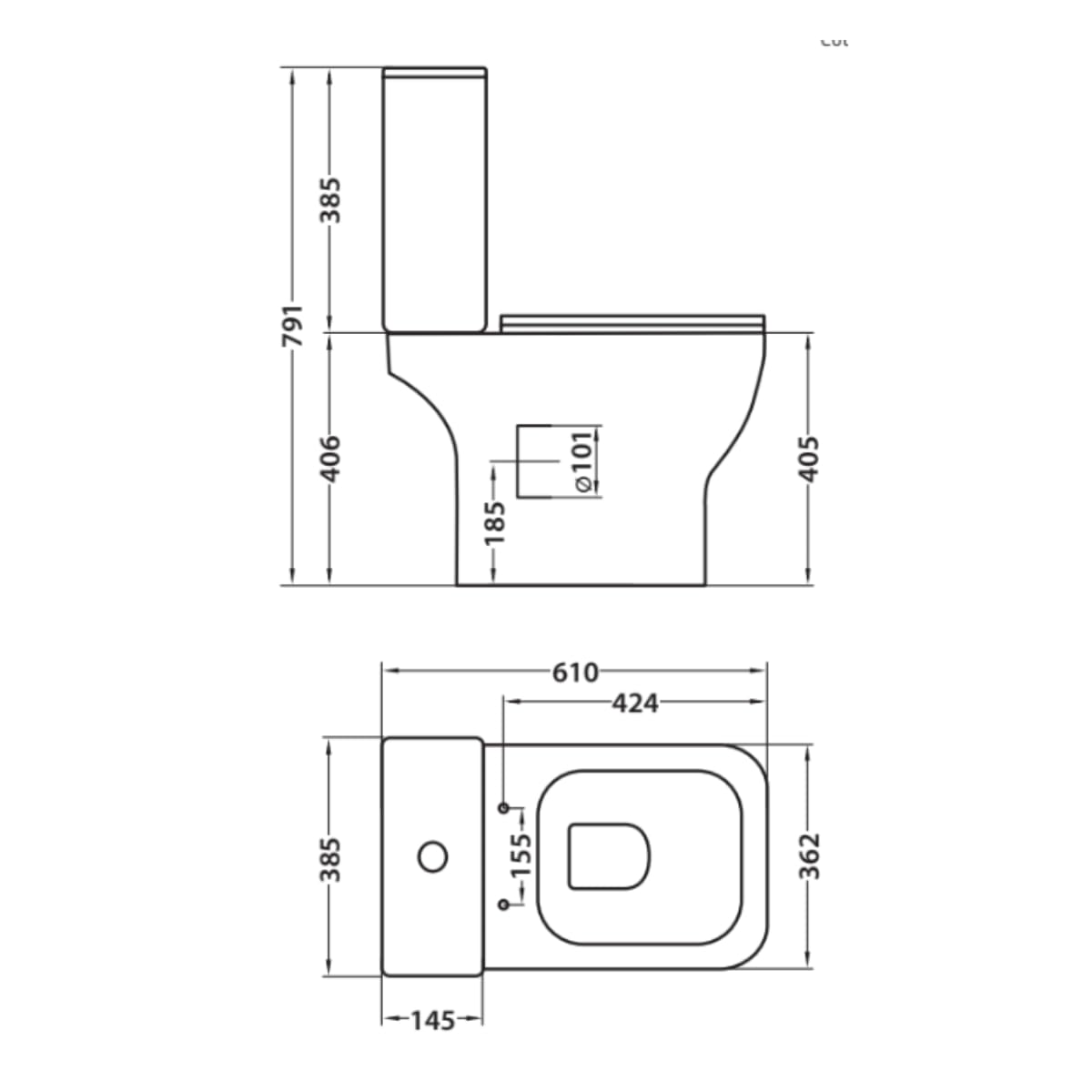 Wc Inodoro Completo Cuadrado con Sistema Rimless | Wc Completo Fondo reducido con Salida Dual y Asiento Amortiguado