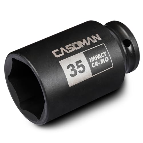 CASOMAN 1/2 Drive x 35 mm Deep 6 PT Impact Socket CR-MO 1/2-inch Drive 6 Point Axle Nut Socket for Easy Removal of Axle Shaft Nuts (35MM)