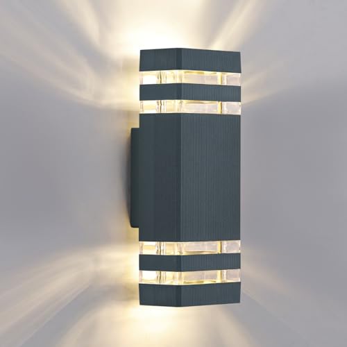 WEDNA Applique da Parete Esterno/Interno LED, Moderno 12W LED Lampada da Parete, IP54 Up Down Luci da parete per il giardino, corridoio, bagno, incluse 2 * Lampadine GU10, Grigio