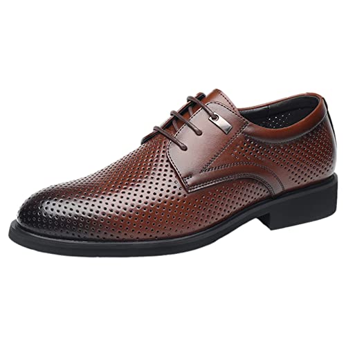 ANUFER Hombres Verano Hueco Zapatos de Vestir Cuero Split Formal Derby Cordones Zapatos de Boda Café SN070488 EU43