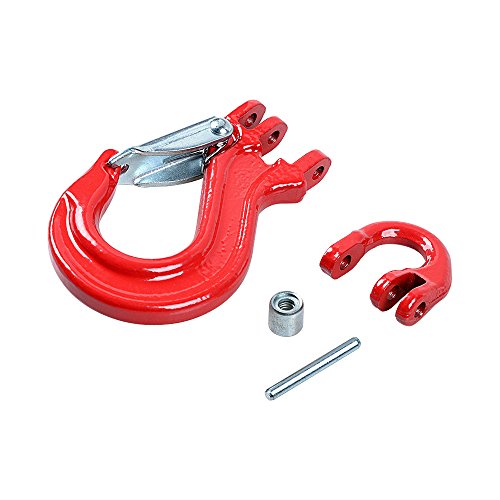 Half-Linked Winch Hook Tow Crane Lift W/Clevis Safety Latch Compatible With 4X4 Off-Road (17,000 Lbs, Red) #TOP4