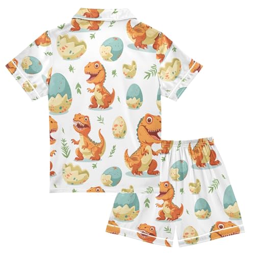 ALAZA Dinosaur with Egg Leaves Pajamas Satin Pajama Set Short Sleeve Button Down Sleepwear2
