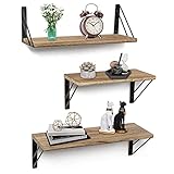 🏡Starkes Material：Das Regal besteht aus hochwertigem Paulownia-Massivholz, 1,5cm dick,das Material ist leicht und geschmacksneutral, verformt und reißt nicht, ist feuchtigkeitsbeständig, korrosionsbeständig, mit klarer Textur. Die dreieckige Eisenhalterung ist mit schwarzer Sprühfarbe behandelt, die stabil ist und nicht leicht zu rosten ist. Die maximale Tragfähigkeit eines einzelnen schwebenden Wandregals beträgt 16 kg und Sie können beliebige kleine Gegenstände auf dem Regal platzieren.