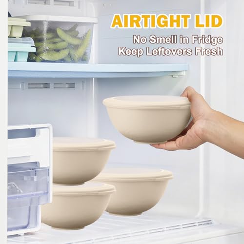 Image of Wheat Straw Bowls Set with Lids, Unbreakable 40 OZ Large Cereal Bowls Set of 4, Salad Container for Lunch, Microwave & Dishwasher Safe Bowl Set for Kitchen, Picnic, RV, Camping, Beige
