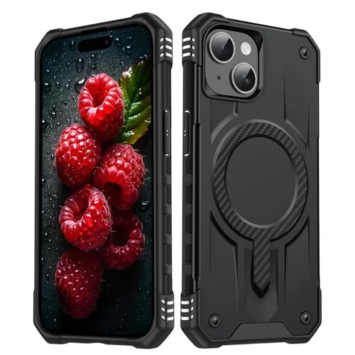 Image of Pirum for iPhone 14 Plus Case, Military Grade Drop Protection, Carbon Fiber Design, Shockproof, Supports Magnetic Charging Black