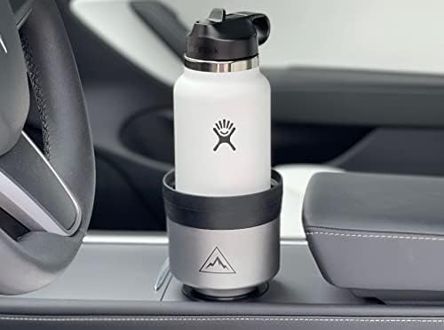 ESSENTIALLY ENGINEERED Integral Silver Hydro Expander Car Cup Holder Expander Organizer with Adjustable Base - Rubber Tabs Hold Most 32-40 oz Bottles and Large Cups
